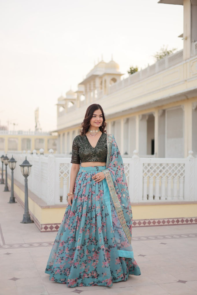 Stunning Russian Silk Lehenga Choli Set with Sequin Embroidery ClothsVilla