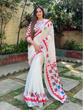 Load image into Gallery viewer, White Pure Cotton Linen Saree with Multicolor Checkered Design, Blouse, and Tassel Detailing LINEN