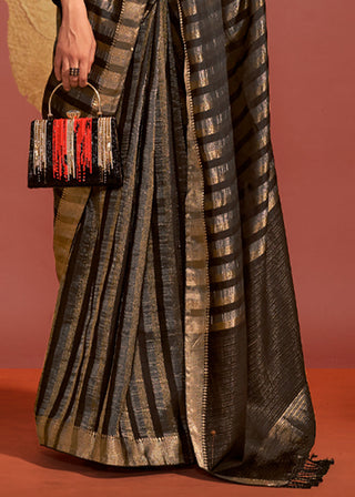 Black Regal Banarasi Blended Silk Saree with Timeless Intricate Design ClothsVilla