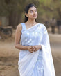 Load image into Gallery viewer, Sky Blue Pure Georgette Hand-Painted Saree with White Floral Motifs and Sequins | Modal Satin Blouse FANCY SAREES