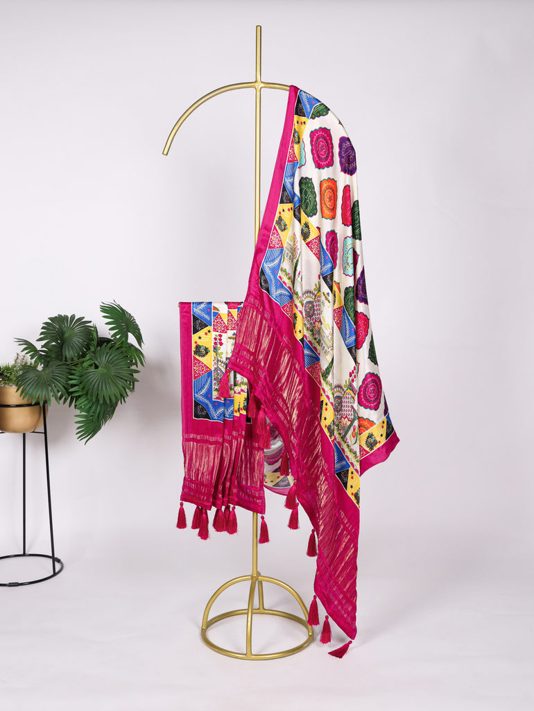 Luxurious Gaji Silk Dupatta: Digital Prints & Classic Lagdi Patta with Tassels ClothsVilla