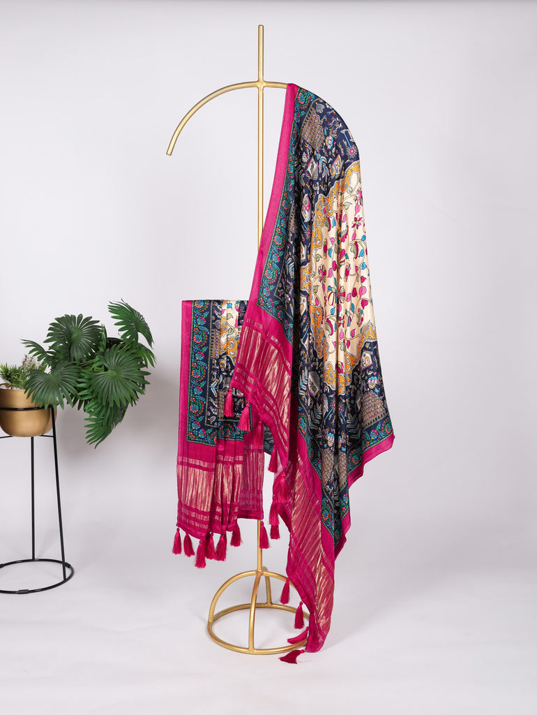 Luxurious Gaji Silk Dupatta: Digital Prints & Classic Lagdi Patta with Tassels ClothsVilla