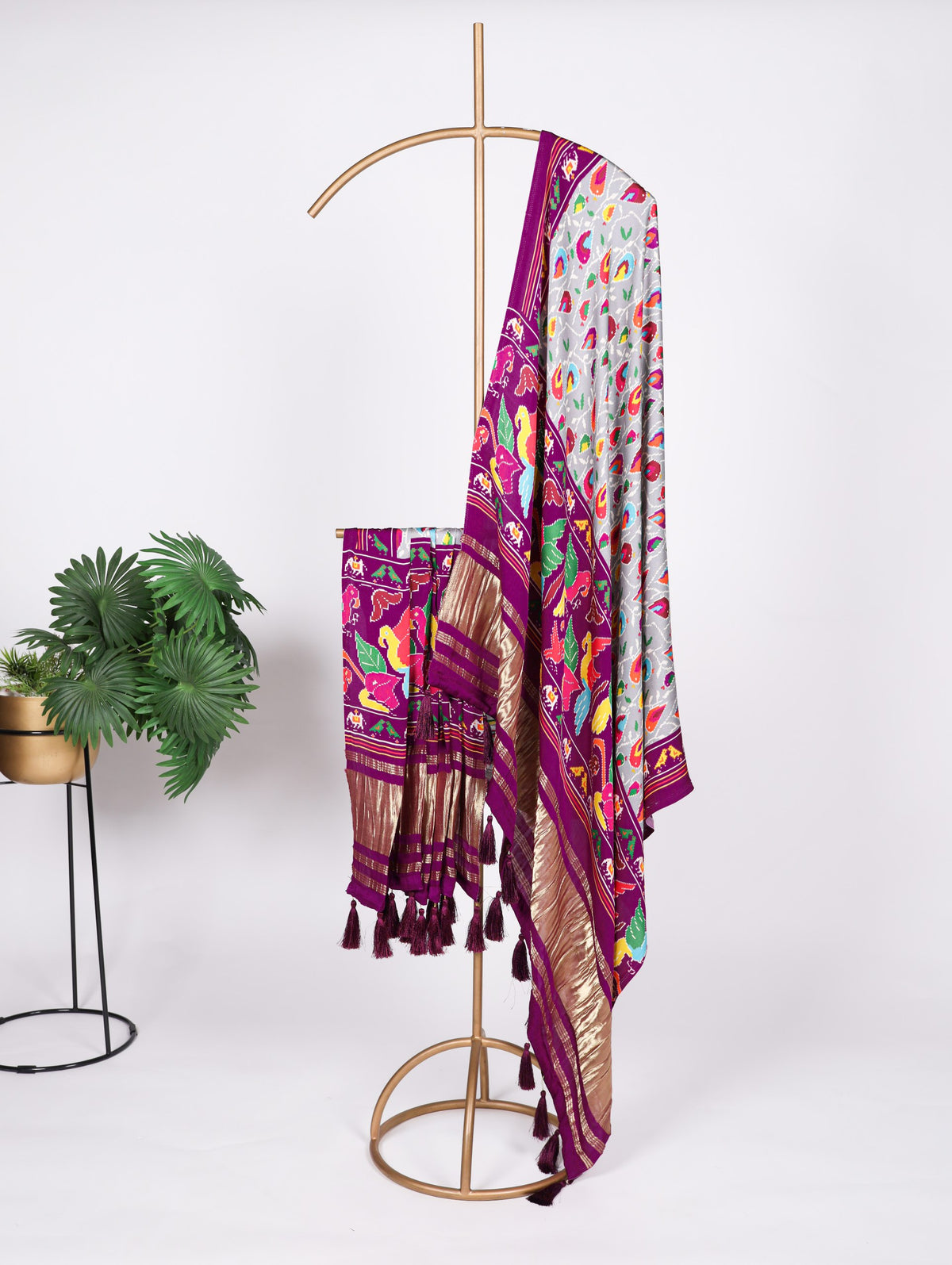 Grey Gaji Silk Dupatta with Digital Prints & Lagadi Patta ClothsVilla Main image