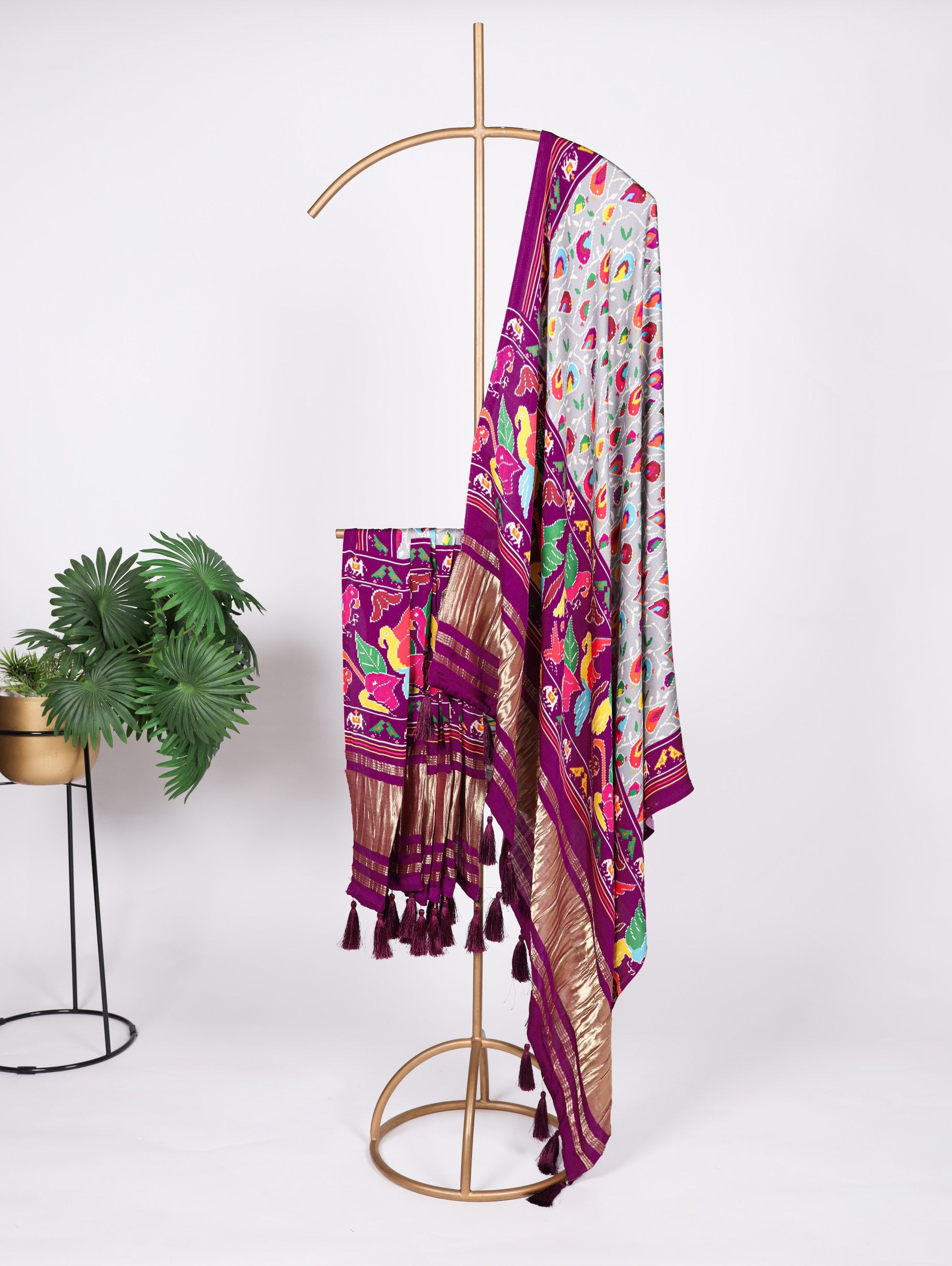 Grey Gaji Silk Dupatta with Digital Prints & Lagadi Patta ClothsVilla Main image