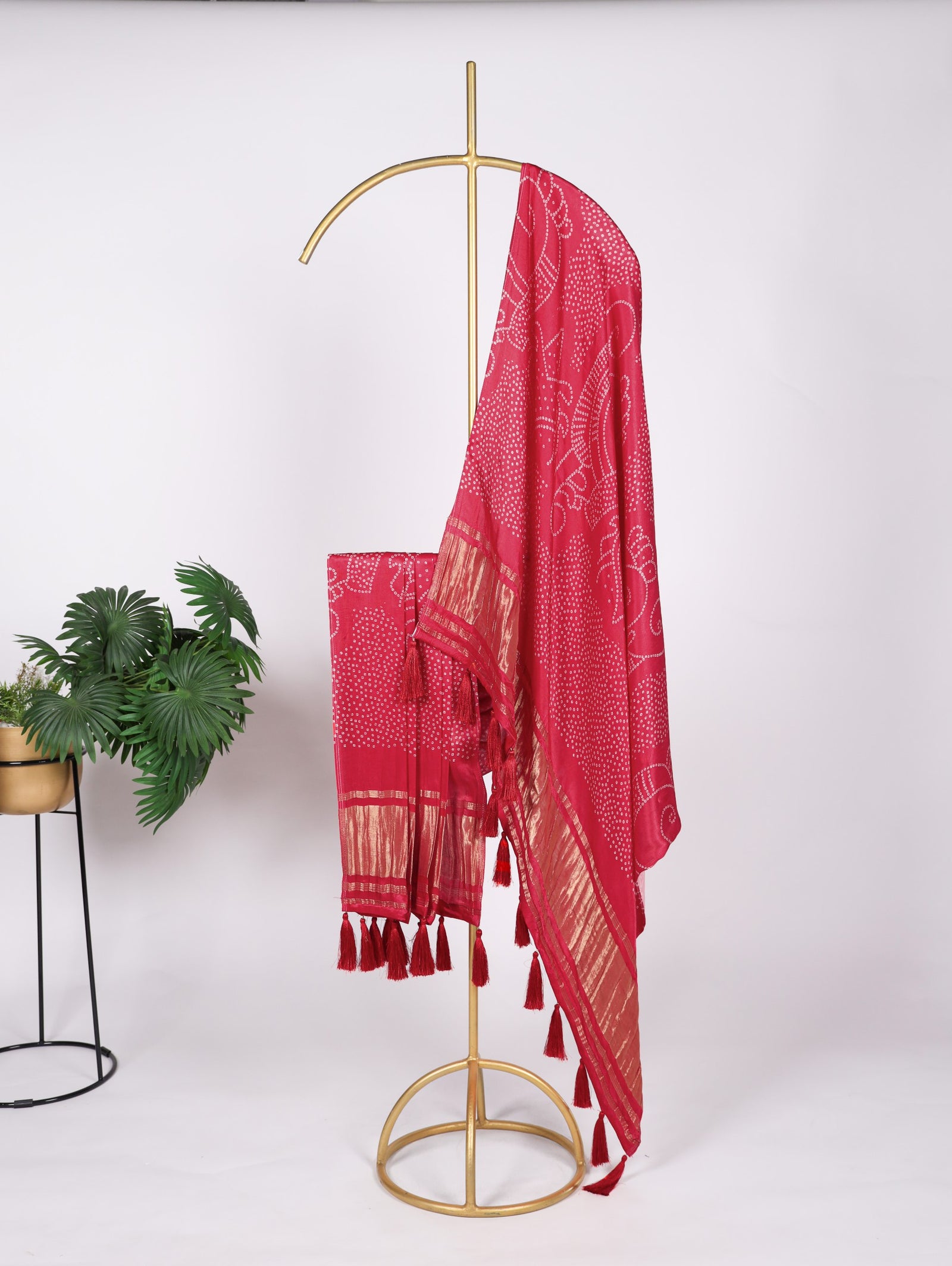 Red Gaji Silk Dupatta with Digital Prints & Lagadi Patta ClothsVilla