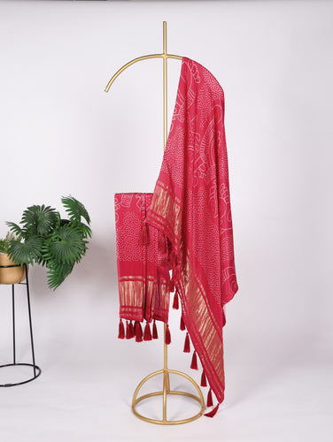 Red Gaji Silk Dupatta with Digital Prints & Lagadi Patta ClothsVilla