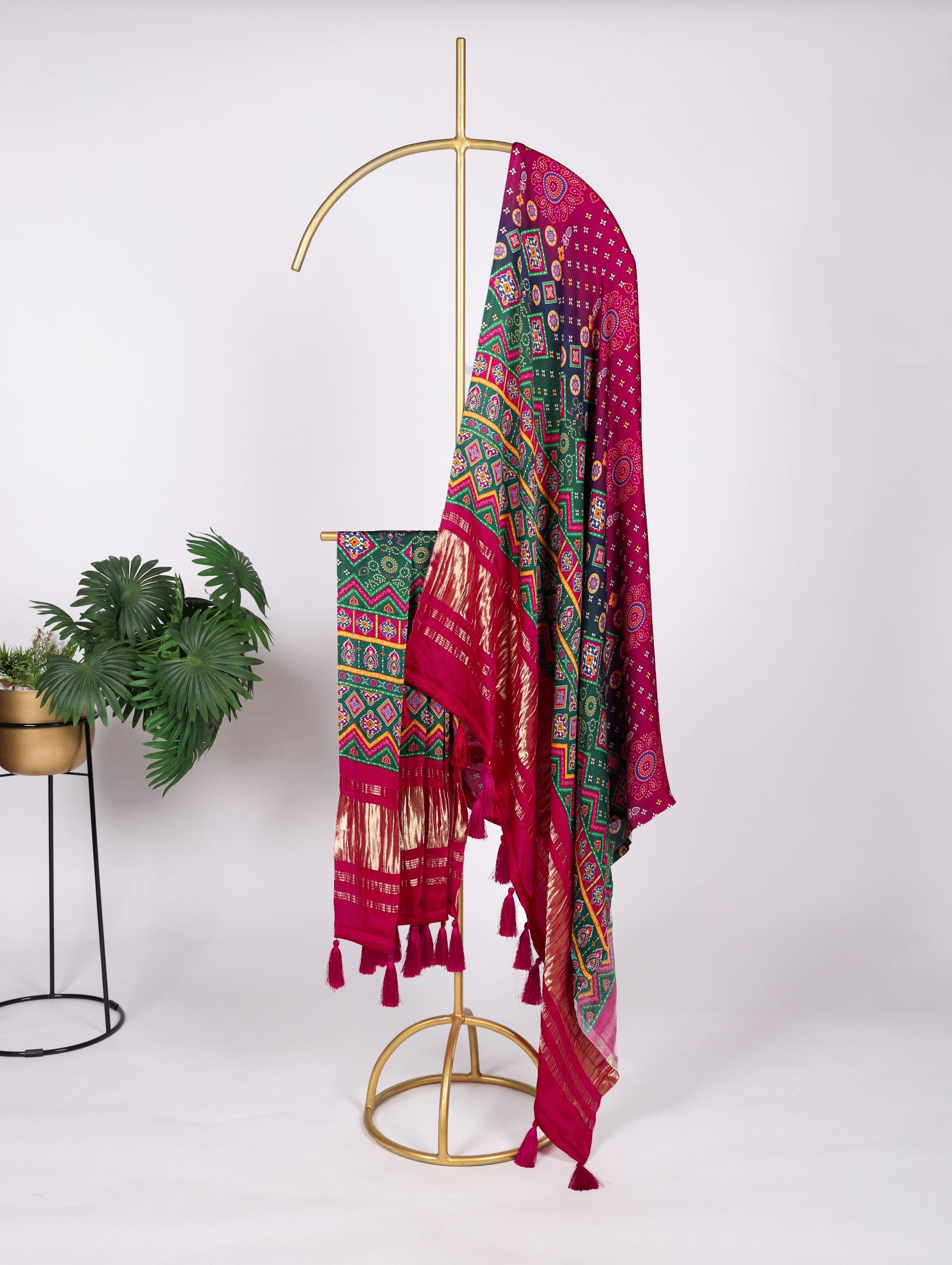 Rani Pink Gaji Silk Dupatta with Digital Prints & Lagadi Patta ClothsVilla