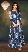 Load image into Gallery viewer, Enchanting Navy Digital Print Muslin Gown with Micro Cotton Lining ClothsVilla