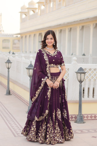 Faux Blooming Georgette Lehenga Choli Set with Heavy Embroidered Work ClothsVilla
