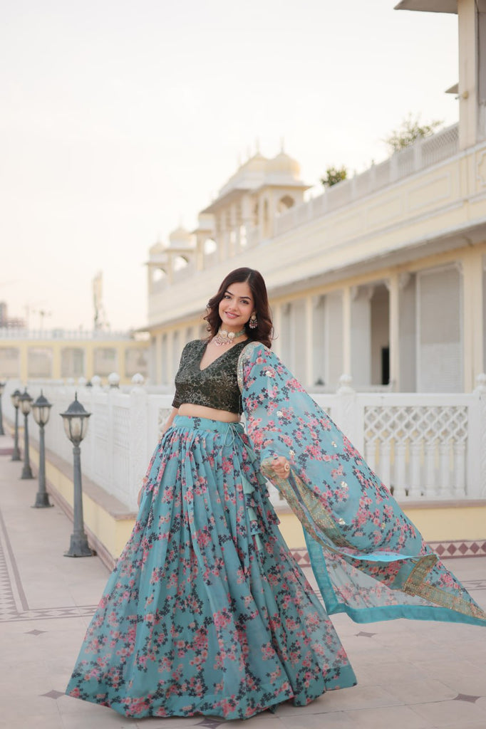 Stunning Russian Silk Lehenga Choli Set with Sequin Embroidery ClothsVilla