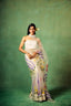 Ivory Pure Organza Hand-Painted Saree with Multicolor Floral Motifs & Sequin Accents | Modal Satin Blouse FANCY SAREES
