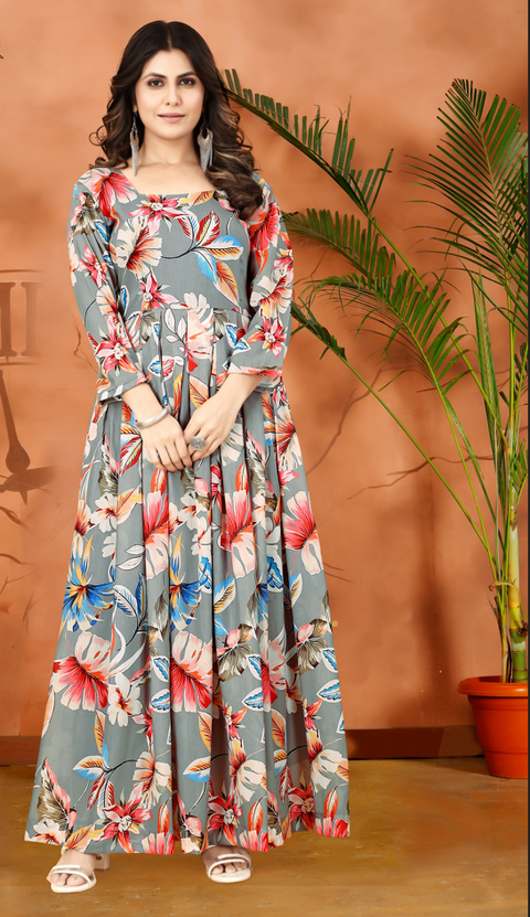 Multicolor Muslin A-Line Gown with Micro Cotton Lining ClothsVilla Main image