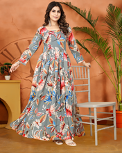 Load image into Gallery viewer, Multicolor Muslin A-Line Gown with Micro Cotton Lining ClothsVilla