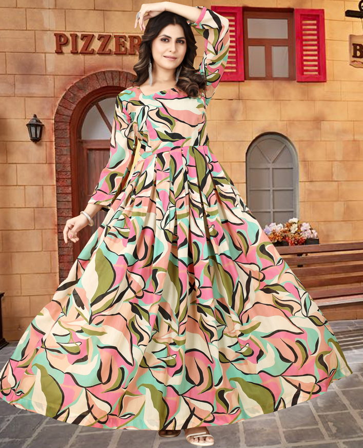 Multicolor Muslin A-Line Gown with Micro Cotton Lining ClothsVilla Main image