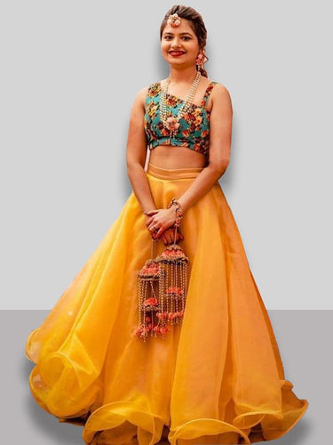 Orange Lehenga Choli In Organza Silk for Haldi Ceremony ClothsVilla