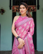 Load image into Gallery viewer, Magenta Pure Cotton Linen Saree with White Floral Block Print, Blouse, and Tassel Detailing LINEN