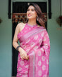 Load image into Gallery viewer, Magenta Pure Cotton Linen Saree with White Floral Block Print, Blouse, and Tassel Detailing LINEN