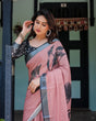 Load image into Gallery viewer, Blush Pink Pure Cotton Linen Saree with Contrast Polka Dot Blouse and Tassel Detailing LINEN