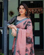 Load image into Gallery viewer, Blush Pink Pure Cotton Linen Saree with Contrast Polka Dot Blouse and Tassel Detailing LINEN