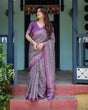 Load image into Gallery viewer, Elegant Purple Cotton Linen Saree with Geometric Motif and Blouse LINEN