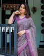 Load image into Gallery viewer, Elegant Purple Cotton Linen Saree with Geometric Motif and Blouse LINEN