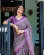 Load image into Gallery viewer, Elegant Purple Cotton Linen Saree with Geometric Motif and Blouse LINEN