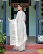 Load image into Gallery viewer, White and Black Pure Cotton Linen Saree with Striped Pattern, Blouse, and Tassel Detailing LINEN