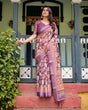 Load image into Gallery viewer, Purple Floral Printed Pure Cotton Linen Saree with Blouse and Tassels LINEN