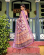Load image into Gallery viewer, Purple Floral Printed Pure Cotton Linen Saree with Blouse and Tassels LINEN