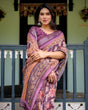 Load image into Gallery viewer, Purple Floral Printed Pure Cotton Linen Saree with Blouse and Tassels LINEN