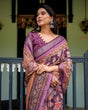 Load image into Gallery viewer, Purple Floral Printed Pure Cotton Linen Saree with Blouse and Tassels LINEN