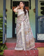 Cream and Pastel Multicolour Printed Pure Cotton Linen Saree with Blouse and Tassels on Edges LINEN