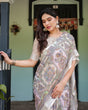 Load image into Gallery viewer, Cream and Pastel Multicolour Printed Pure Cotton Linen Saree with Blouse and Tassels on Edges LINEN