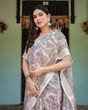 Load image into Gallery viewer, Cream and Pastel Multicolour Printed Pure Cotton Linen Saree with Blouse and Tassels on Edges LINEN