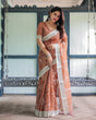 Load image into Gallery viewer, Terracotta Brown Floral Handprinted Pure Cotton Linen Saree with Tassels LINEN