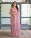 Elegant Rose Pink Pure Cotton Linen Saree with White Thread Work, Matching Blouse, and Tassel Edges LINEN