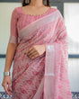 Load image into Gallery viewer, Elegant Rose Pink Pure Cotton Linen Saree with White Thread Work, Matching Blouse, and Tassel Edges LINEN