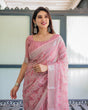 Load image into Gallery viewer, Elegant Rose Pink Pure Cotton Linen Saree with White Thread Work, Matching Blouse, and Tassel Edges LINEN