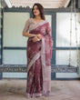 Load image into Gallery viewer, Maroon Floral Printed Pure Cotton Linen Saree with Blouse and Tassels LINEN
