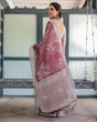 Load image into Gallery viewer, Maroon Floral Printed Pure Cotton Linen Saree with Blouse and Tassels LINEN