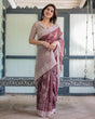 Load image into Gallery viewer, Maroon Floral Printed Pure Cotton Linen Saree with Blouse and Tassels LINEN