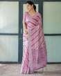 Load image into Gallery viewer, Purple Chevron Print Pure Cotton Linen Saree with Blouse and Tassels LINEN