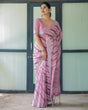 Load image into Gallery viewer, Purple Chevron Print Pure Cotton Linen Saree with Blouse and Tassels LINEN