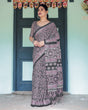 Load image into Gallery viewer, Black Pure Cotton Linen Saree with Pink Striped Pallu and Tassel Accents LINEN