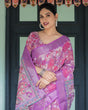 Load image into Gallery viewer, Purple and Pink Floral Printed Pure Cotton Linen Saree with Blouse and Tassels LINEN