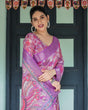 Load image into Gallery viewer, Purple and Pink Floral Printed Pure Cotton Linen Saree with Blouse and Tassels LINEN