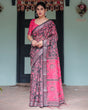 Load image into Gallery viewer, Pure Cotton Linen Saree in Black and Pink with Floral Print and Tassels LINEN