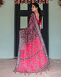 Load image into Gallery viewer, Pure Cotton Linen Saree in Black and Pink with Floral Print and Tassels LINEN