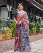 Load image into Gallery viewer, Multicolor Floral Design Pure Cotton Linen Saree with Blouse and Tassels LINEN