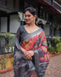 Load image into Gallery viewer, Multicolor Floral Design Pure Cotton Linen Saree with Blouse and Tassels LINEN
